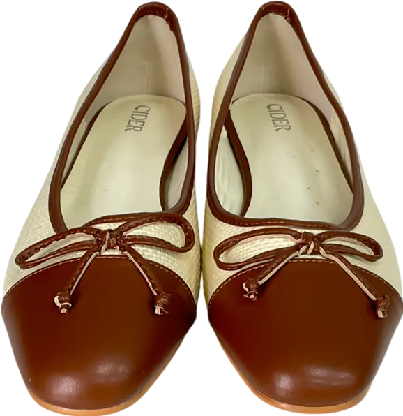 Cider Cream Bowknot Two-tone Faux Leather Mary Jane Flats UK 7 EU 40 👠
