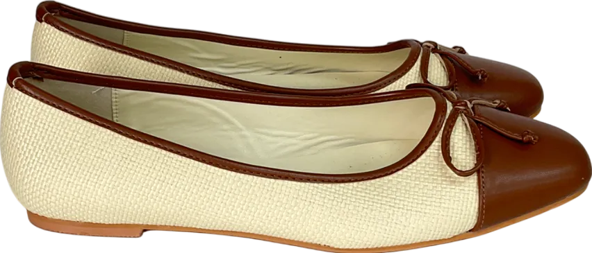 Cider Cream Bowknot Two-tone Faux Leather Mary Jane Flats UK 7 EU 40 👠