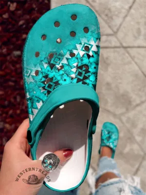 Turquoise Aztec Print Casual Slippers